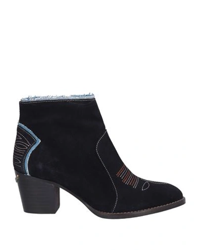 Zadig & Voltaire Woman Ankle Boots Midnight Blue Size 8 Soft Leather, Textile Fibers