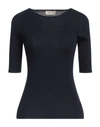 Gentryportofino Woman Sweater Black Size 12 Virgin Wool, Silk In Blue