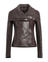 Street Leathers Woman Jacket Brown Size L Soft Leather, Viscose, Nylon, Elastane