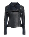 Street Leathers Woman Jacket Midnight Blue Size S Soft Leather, Viscose, Nylon, Elastane In Navy Blue