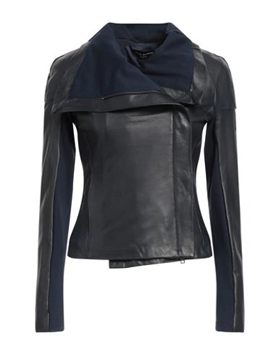 Street Leathers Woman Jacket Midnight Blue Size S Soft Leather, Viscose, Nylon, Elastane In Navy Blue