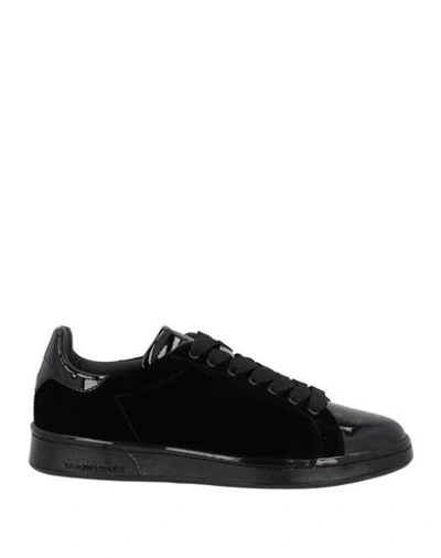 Dsquared2 Man Sneakers Black Size 8 Soft Leather, Textile Fibers