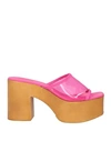 Divine Follie Woman Mules & Clogs Fuchsia Size 7 Vinyl, Soft Leather In Pink