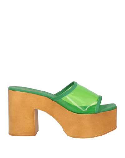 Divine Follie Woman Mules & Clogs Green Size 8 Vinyl, Soft Leather