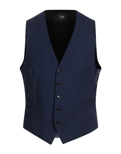 Tombolini Man Tailored Vest Navy Blue Size 44 Wool, Elastane