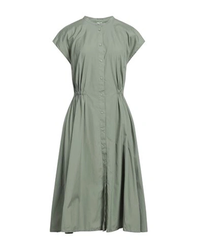European Culture Woman Midi Dress Sage Green Size Xxl Cotton In Sage Green