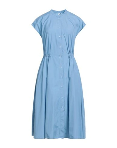 European Culture Woman Midi Dress Light Blue Size Xxl Cotton