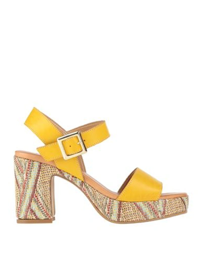 Divine Follie Woman Sandals Yellow Size 11 Textile Fibers