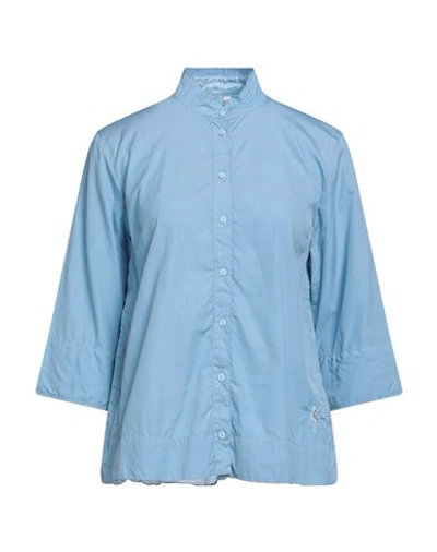European Culture Woman Shirt Sky Blue Size Xxl Cotton, Elastane