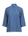 European Culture Woman Shirt Pastel Blue Size S Cotton, Elastane