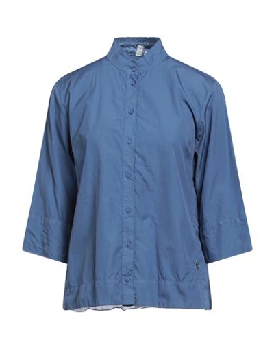 European Culture Woman Shirt Pastel Blue Size L Cotton, Elastane
