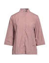 European Culture Woman Shirt Light Brown Size S Cotton, Elastane In Beige