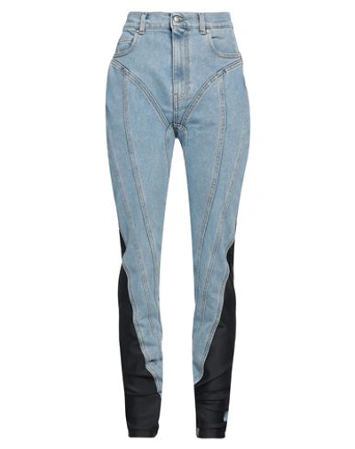 MUGLER MUGLER WOMAN JEANS BLUE SIZE 6 COTTON, ELASTOMULTIESTER
