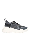 ZADIG & VOLTAIRE ZADIG & VOLTAIRE WOMAN SNEAKERS SLATE BLUE SIZE 7 SOFT LEATHER, TEXTILE FIBERS