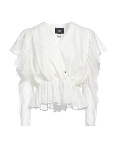 Cavalli Class Woman Top Ivory Size 10 Polyester In White