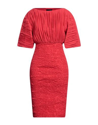 Cavalli Class Woman Midi Dress Red Size 4 Polyester, Viscose, Elastane, Acetate, Silk