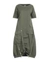European Culture Woman Midi Dress Military Green Size L Cotton, Elastane