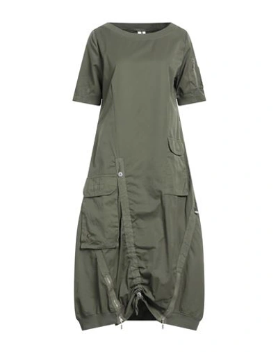 European Culture Woman Midi Dress Military Green Size Xxs Cotton, Elastane