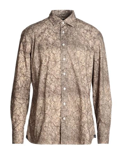 Lardini Man Shirt Khaki Size 16 ½ Cotton, Elastane In Beige