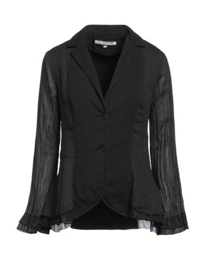 European Culture Woman Blazer Black Size S Cotton, Ramie, Elastane