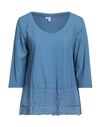 European Culture Woman T-shirt Pastel Blue Size Xxl Cotton, Ramie