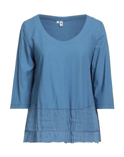 European Culture Woman T-shirt Pastel Blue Size L Cotton, Ramie