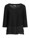European Culture Woman T-shirt Black Size L Cotton, Ramie