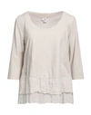 European Culture Woman T-shirt Light Grey Size L Cotton, Ramie