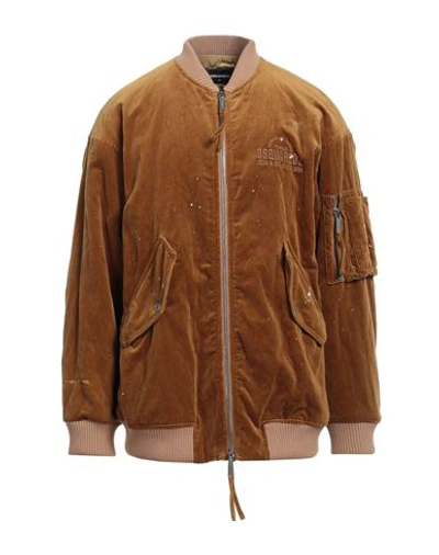 Dsquared2 Man Jacket Ocher Size 40 Cotton, Metallic Fiber In Yellow