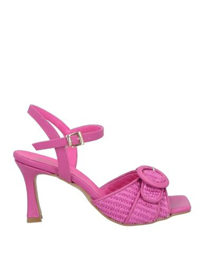 Divine Follie Woman Sandals Fuchsia Size 11 Textile Fibers In Pink