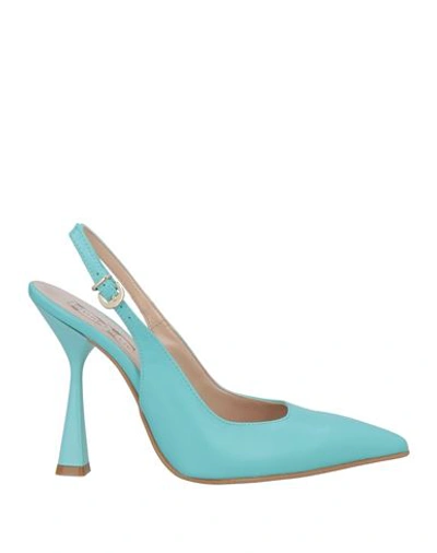 Divine Follie Woman Pumps Turquoise Size 10 Soft Leather In Blue