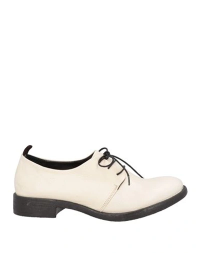 1725.a Woman Lace-up Shoes Ivory Size 11 Soft Leather In White