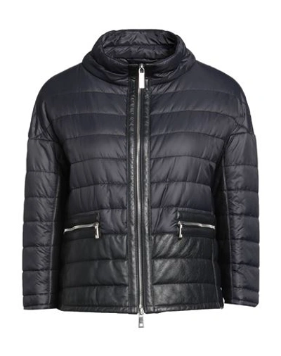 A.testoni Testoni Woman Puffer Navy Size 6 Polyamide, Lambskin In Navy Blue