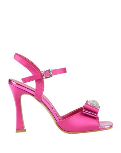 Divine Follie Woman Sandals Fuchsia Size 10 Textile Fibers In Pink