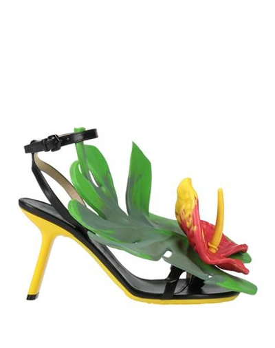 Loewe Petal Monstera Leather Sandals In Black