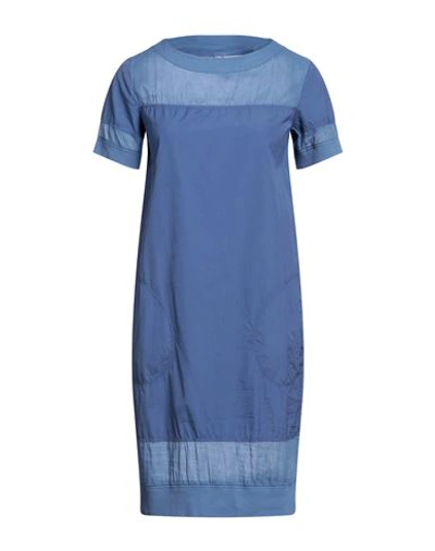 European Culture Woman Mini Dress Slate Blue Size S Cotton, Elastane