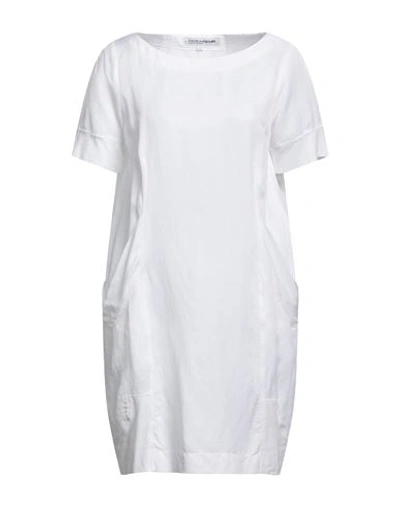 European Culture Woman Mini Dress White Size L Rayon, Viscose, Cotton, Linen, Elastane