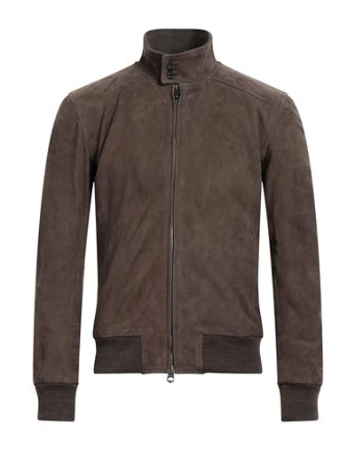 Stewart Man Jacket Khaki Size Xxl Soft Leather, Cotton, Nylon, Elastane In Beige