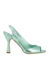 Divine Follie Woman Sandals Sage Green Size 10 Soft Leather In Sage Green
