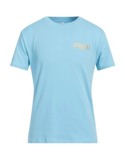Moschino Swim Man T-shirt Sky Blue Size L Cotton, Elastane