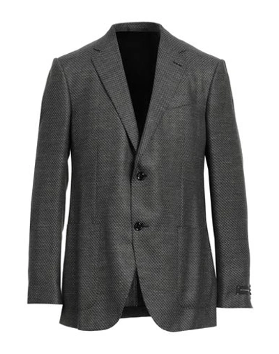 Zegna Man Blazer Dark Green Size 44 Silk, Linen, Wool In Grey