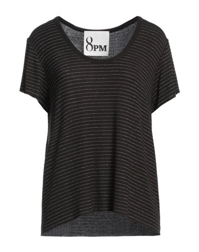 8pm Woman T-shirt Black Size M Modal, Elastane, Polyester, Polyamide