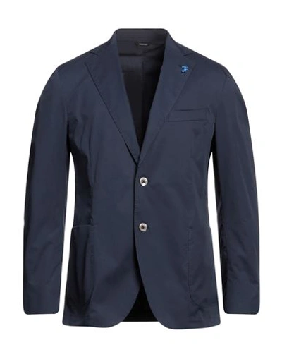 Tombolini Man Blazer Navy Size 46 Cotton, Polyamide, Elastane In Blue