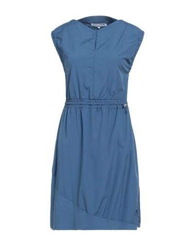 European Culture Woman Mini Dress Slate Blue Size Xl Cotton, Elastane