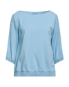 European Culture Woman Sweatshirt Light Blue Size M Ramie, Cotton, Rubber