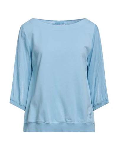 European Culture Woman Sweatshirt Light Blue Size L Ramie, Cotton, Rubber