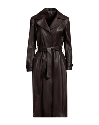 Street Leathers Woman Overcoat Dark Brown Size Xl Soft Leather