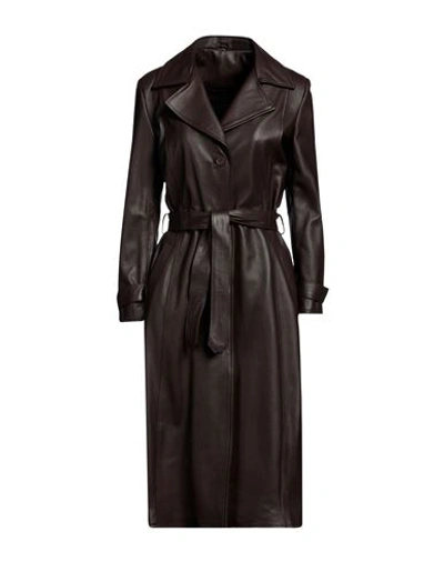 Street Leathers Woman Overcoat Dark Brown Size Xl Soft Leather In Brown