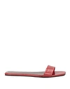 The Row 10mm Chocolate Leather Flats In Scarlet