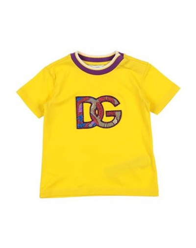 Dolce & Gabbana Babies'  Newborn Girl T-shirt Yellow Size 3 Cotton, Polyester, Metallic Polyester, Silk, Acry